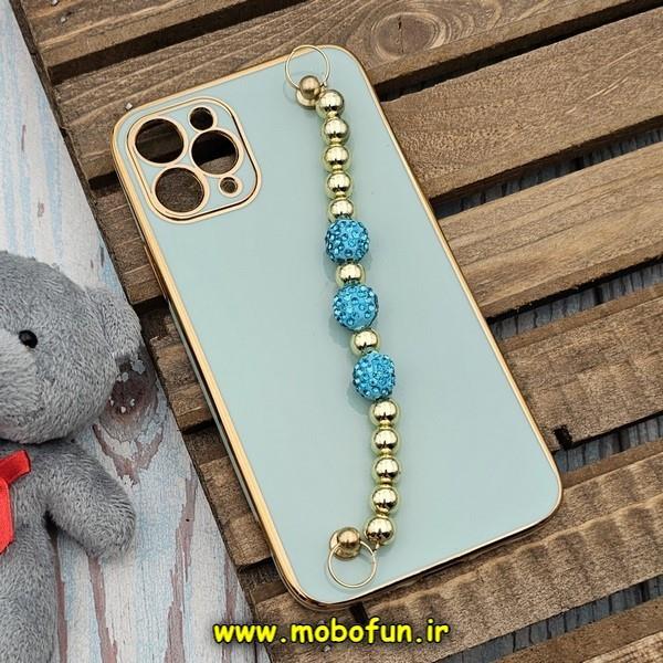 قاب گوشی iPhone 11 Pro آیفون طرح مای کیس گلد لاین لاکچری دستبندی نگین دار مرواریدی سبزآبی کد 493
